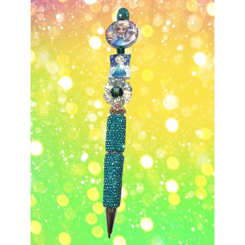 Frozen Princess Teal Rhinestone Decorative Writing Pen - Picture 3 of 5